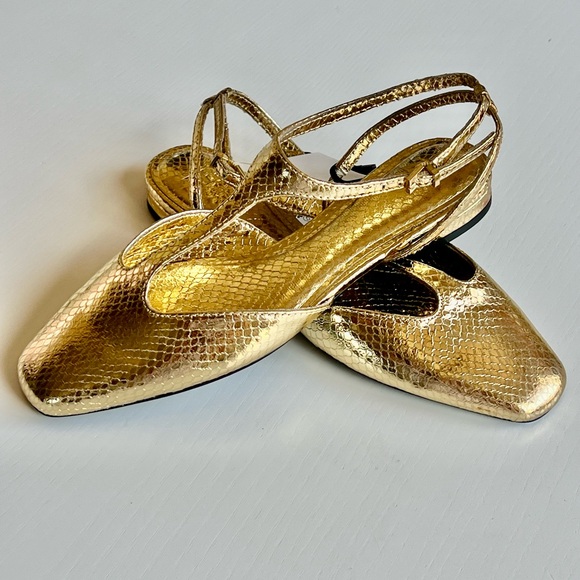 Zara Gold Textured Slingback Flats - Picture 1 of 6